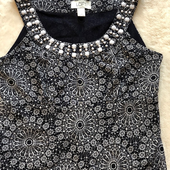 Ann Taylor Loft Navy blue medallion dress - Picture 2 of 6